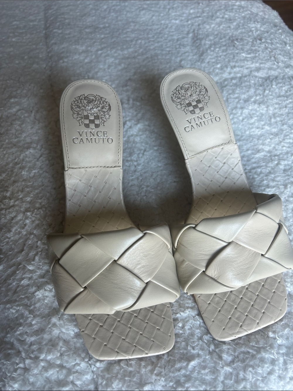 Vince Camuto Cream Braided Leather Slide Sandals